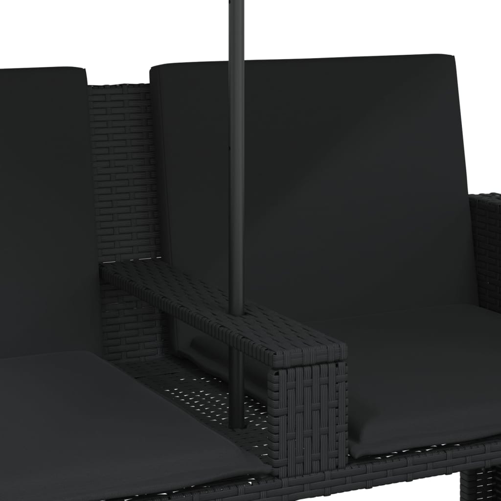 Divano Giardino 2 Posti Ombrellone e Sgabelli Nero Polyrattan - immagine 8