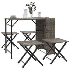 Set da Pranzo da Giardino Pieghevole 5 pz Grigio in Polyrattan
