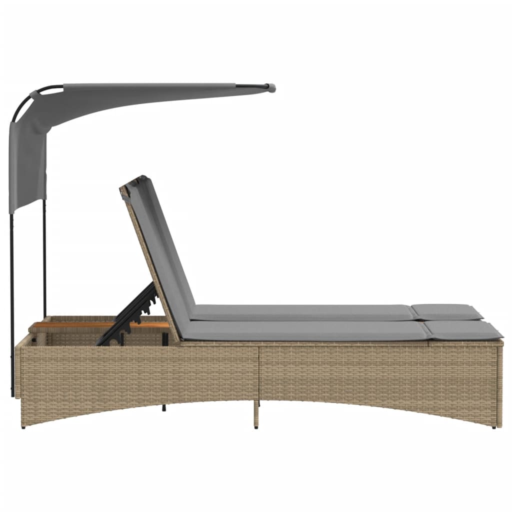 Lettino Doppio con Baldacchino e Cuscini Beige Misto Polyrattan - immagine 6