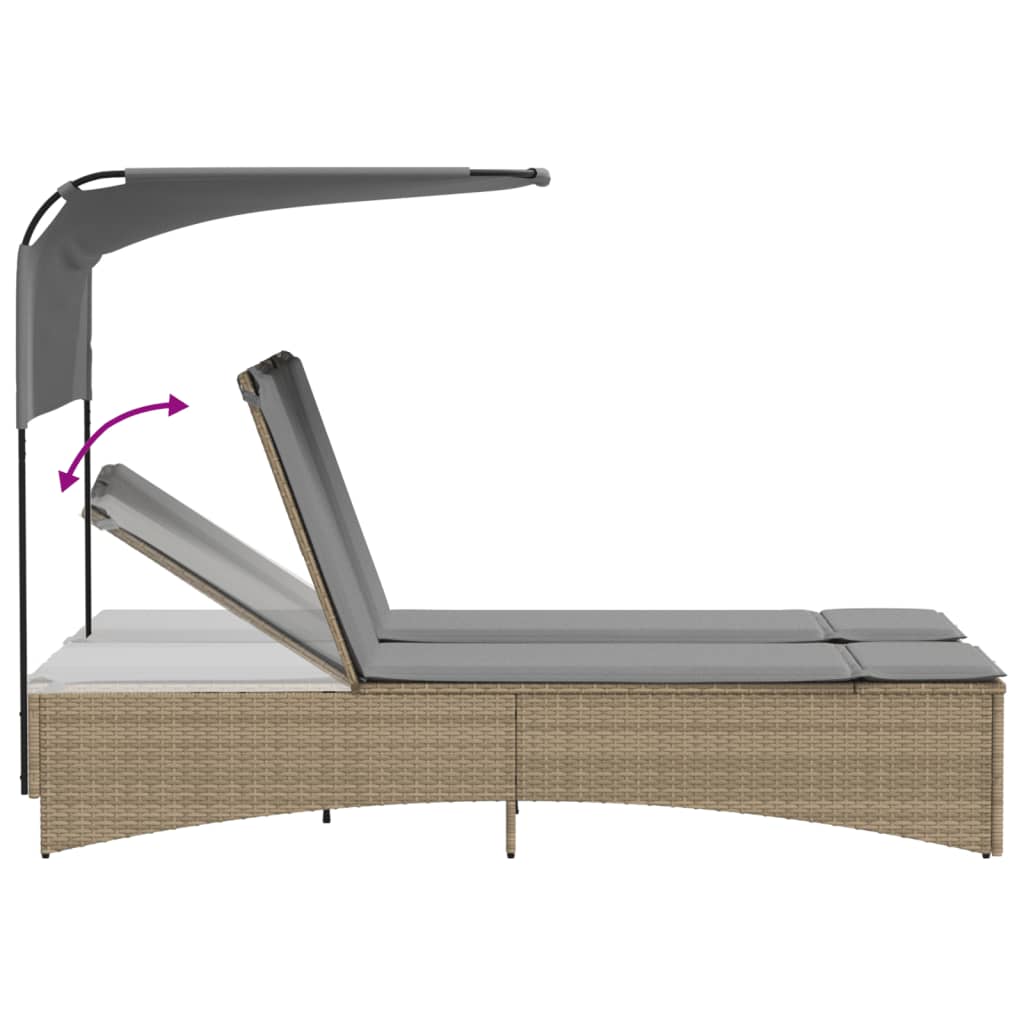 Lettino Doppio con Baldacchino e Cuscini Beige Misto Polyrattan - immagine 8