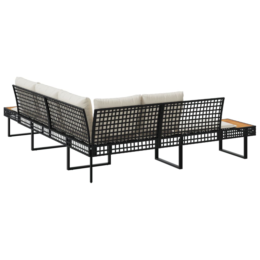 Divano da Giardino con Cuscini a L Nero in Polyrattan e Acacia - immagine 5