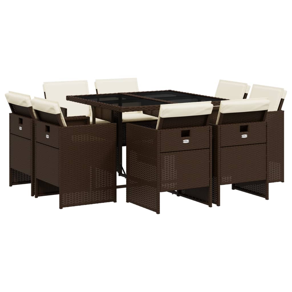 Set Pranzo da Giardino 9 pz con Cuscini Beige Misto Polyrattan - immagine 2