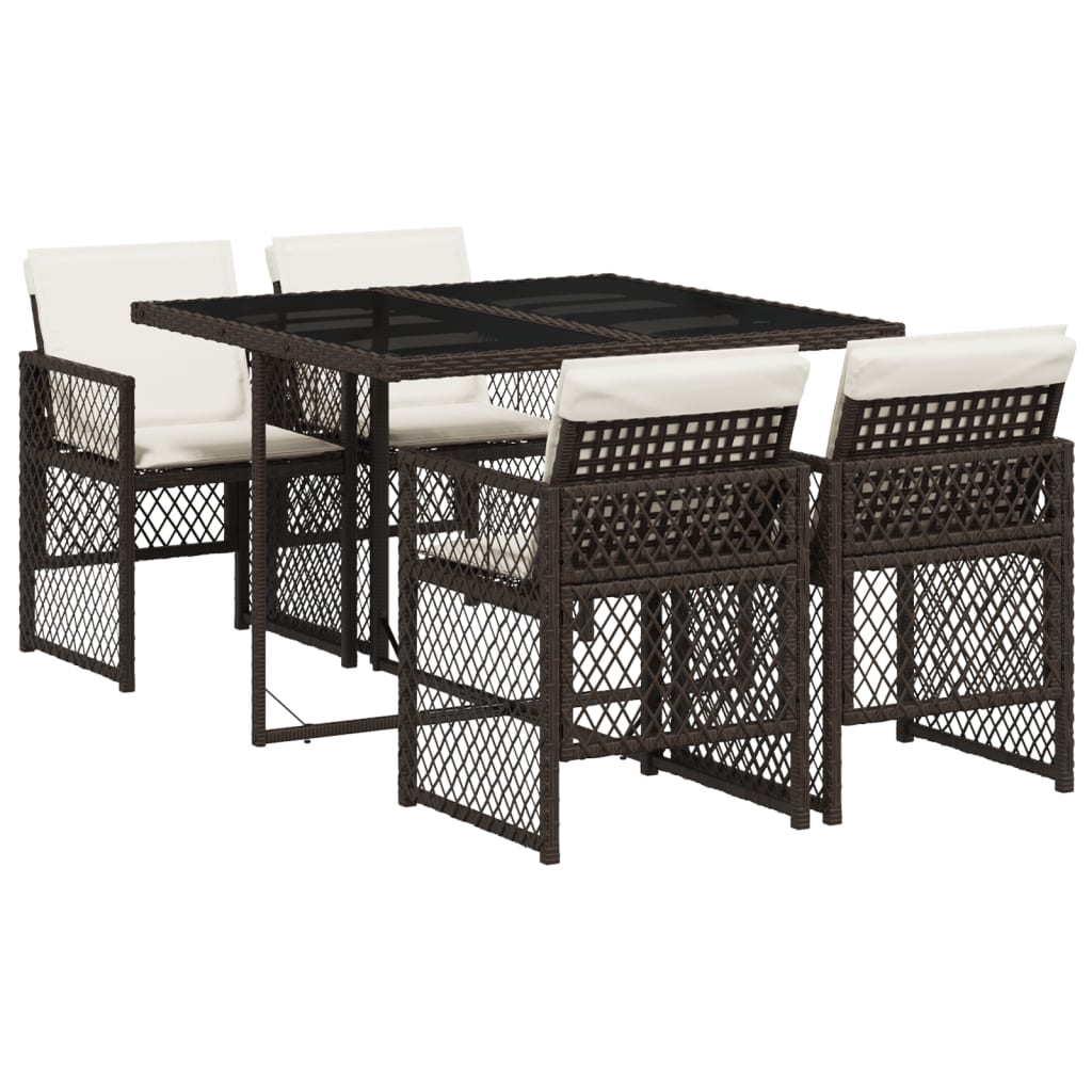 Set da Pranzo da Giardino 5pz con Cuscini in Polyrattan Marrone - immagine 2