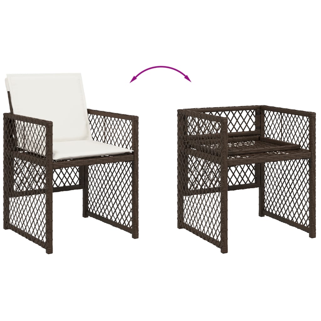 Set da Pranzo da Giardino 5pz con Cuscini in Polyrattan Marrone - immagine 6