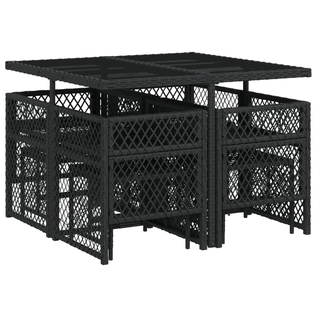 Set da Pranzo da Giardino 9 pz con Cuscini Nero in Polyrattan - immagine 6