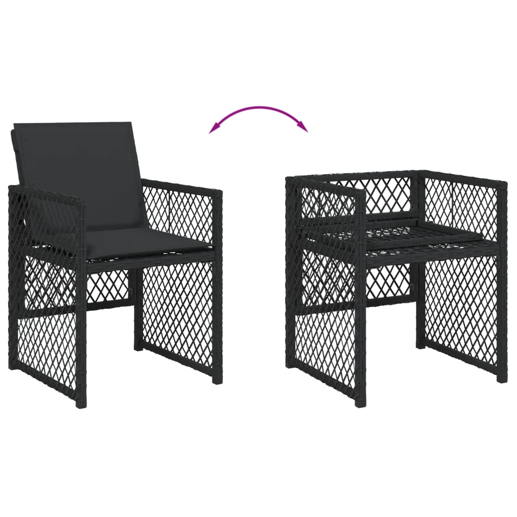 Set da Pranzo da Giardino 9 pz con Cuscini Nero in Polyrattan - immagine 7