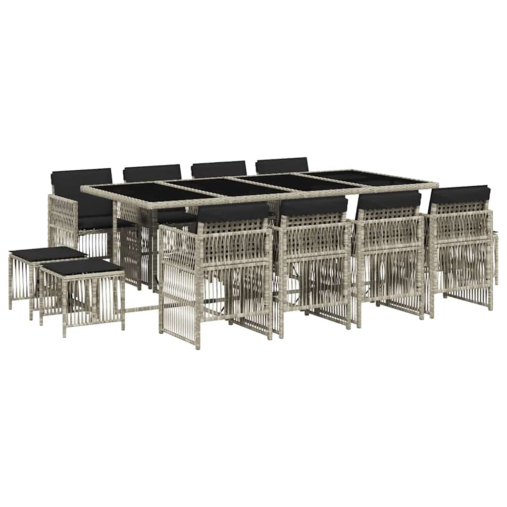 Set da Pranzo da Giardino 13pz con Cuscini Grigio in Polyrattan - immagine 2