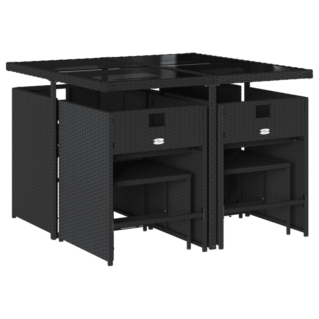 Set da Pranzo da Giardino 9 pz con Cuscini Nero in Polyrattan - immagine 3