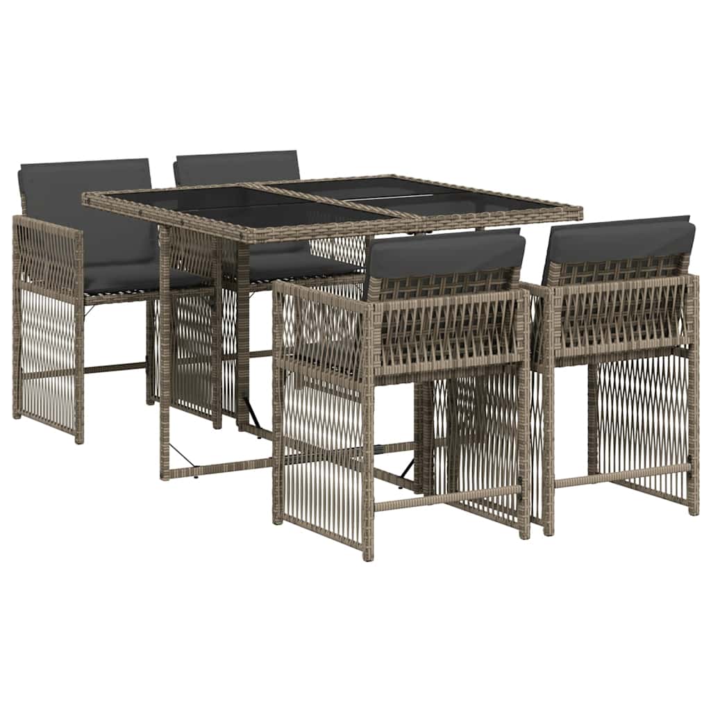 Set da Pranzo da Giardino 5 pz con Cuscini in Polyrattan Grigio - immagine 2