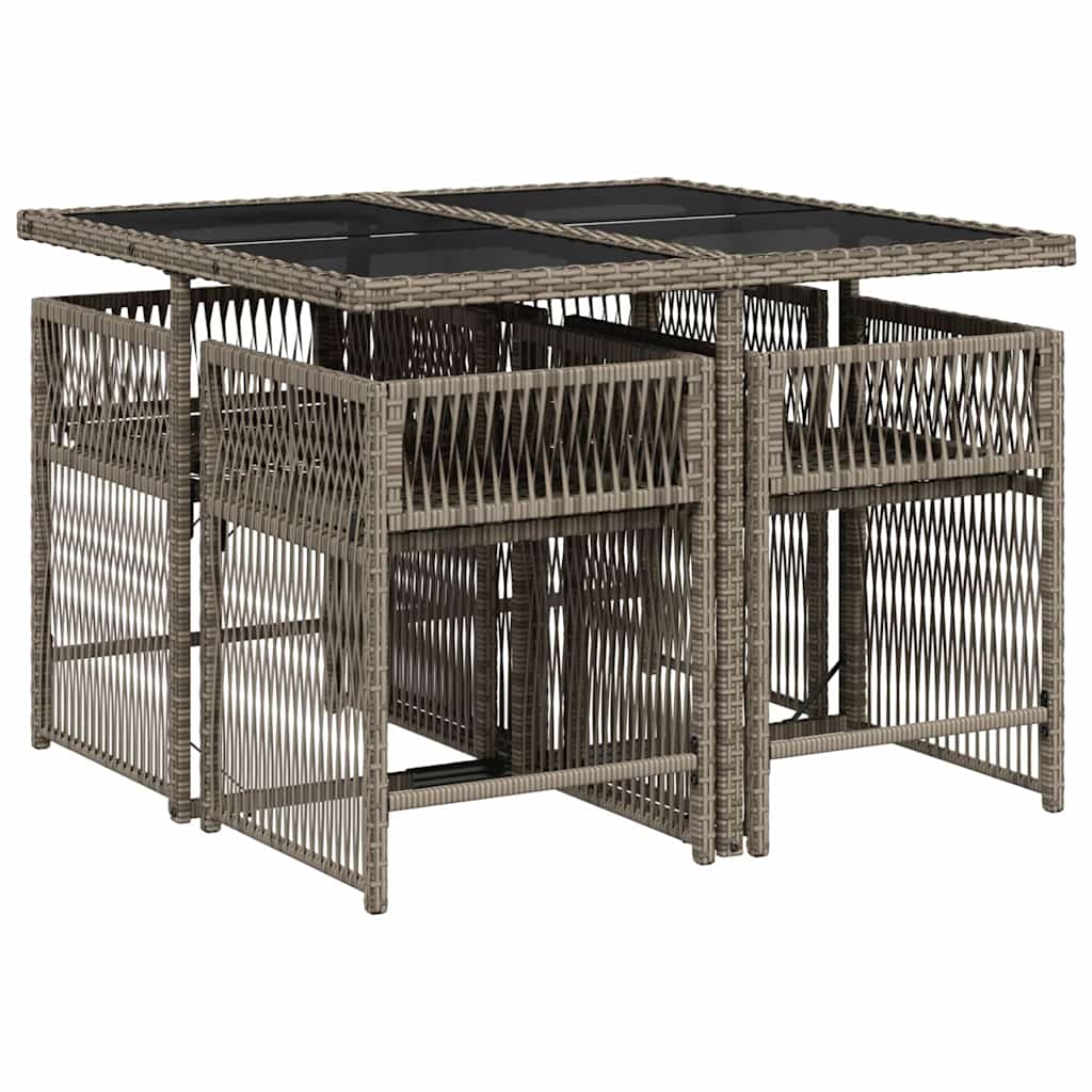 Set da Pranzo da Giardino 5 pz con Cuscini in Polyrattan Grigio - immagine 3