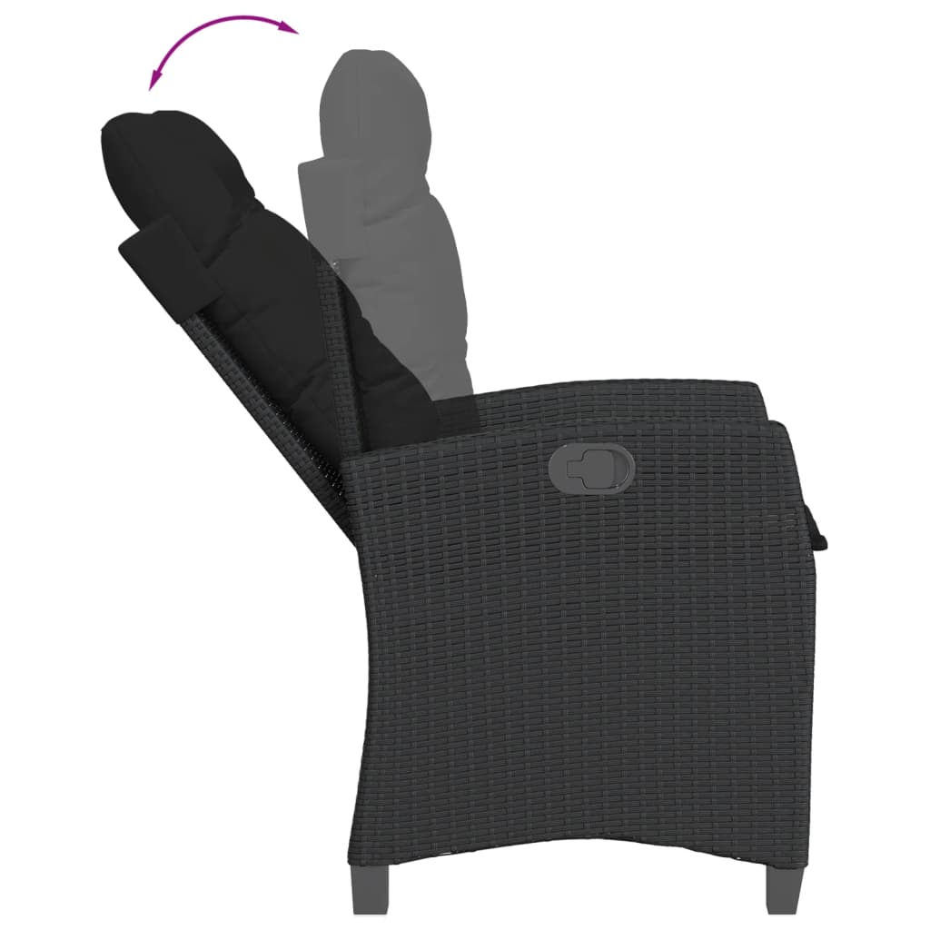 Set da Pranzo da Giardino 9 pz con Cuscini Nero in Polyrattan - immagine 5