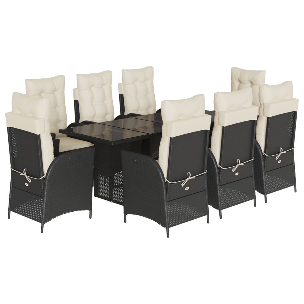 Set da Pranzo da Giardino 7 pz Nero con Cuscini in Polyrattan - immagine 2