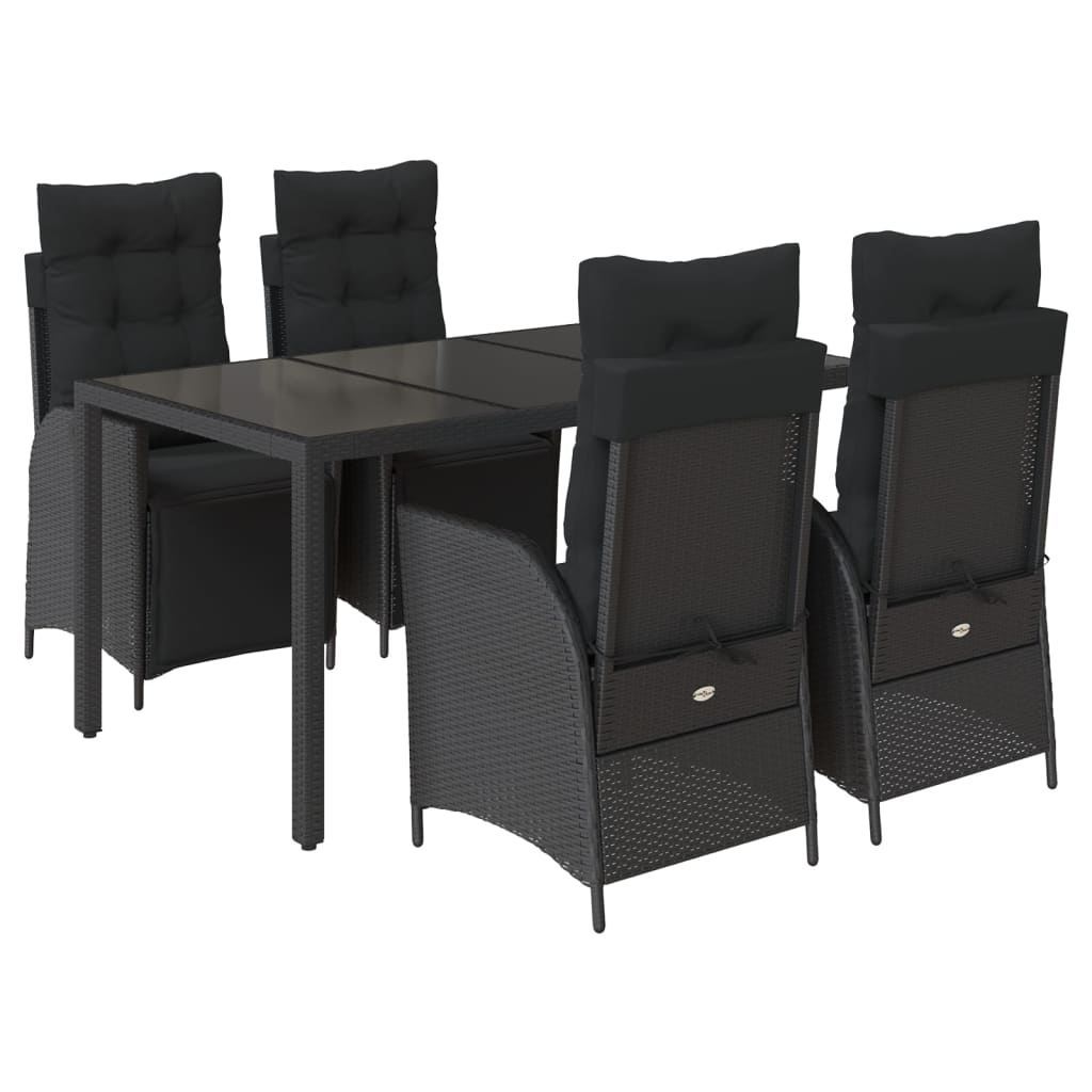 Set da Pranzo da Giardino 5 pz Nero con Cuscini in Polyrattan - immagine 2