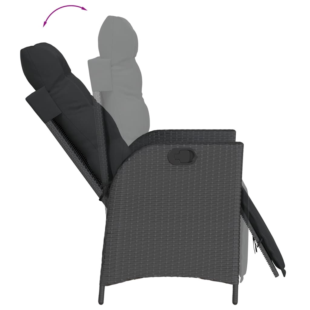Set da Pranzo da Giardino 5 pz Nero con Cuscini in Polyrattan - immagine 4