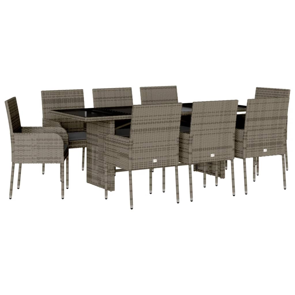 Set da Pranzo da Giardino 9 pz con Cuscini in Polyrattan Grigio - immagine 2