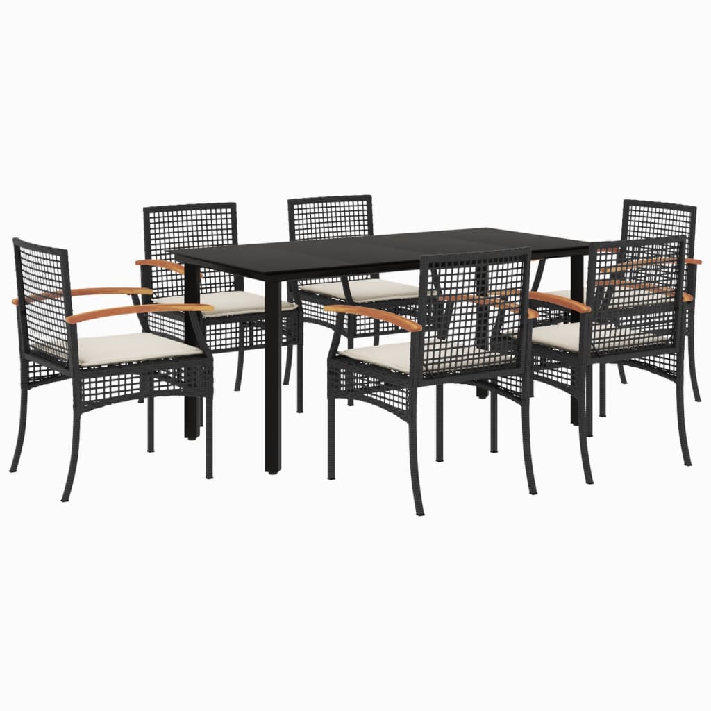 Set da Pranzo da Giardino 7 pz Nero con Cuscini in Polyrattan - immagine 2