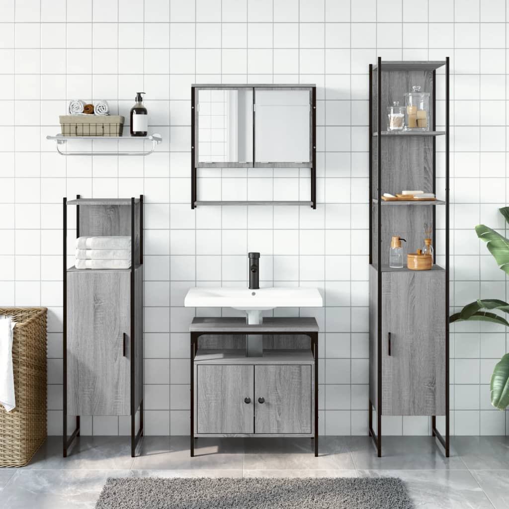 Set Mobili da Bagno 4 pz Grigio Sonoma in Legno Multistrato - immagine 4