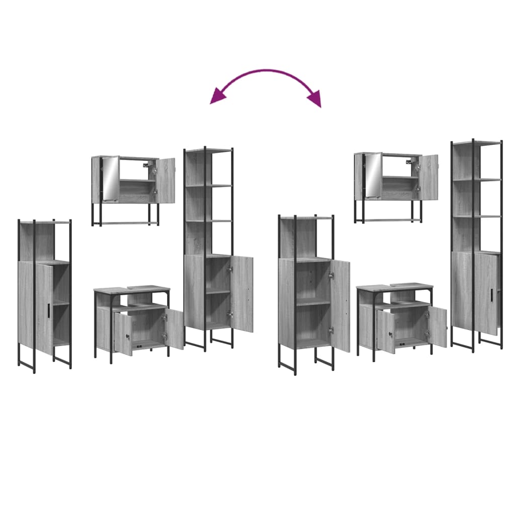 Set Mobili da Bagno 4 pz Grigio Sonoma in Legno Multistrato - immagine 2