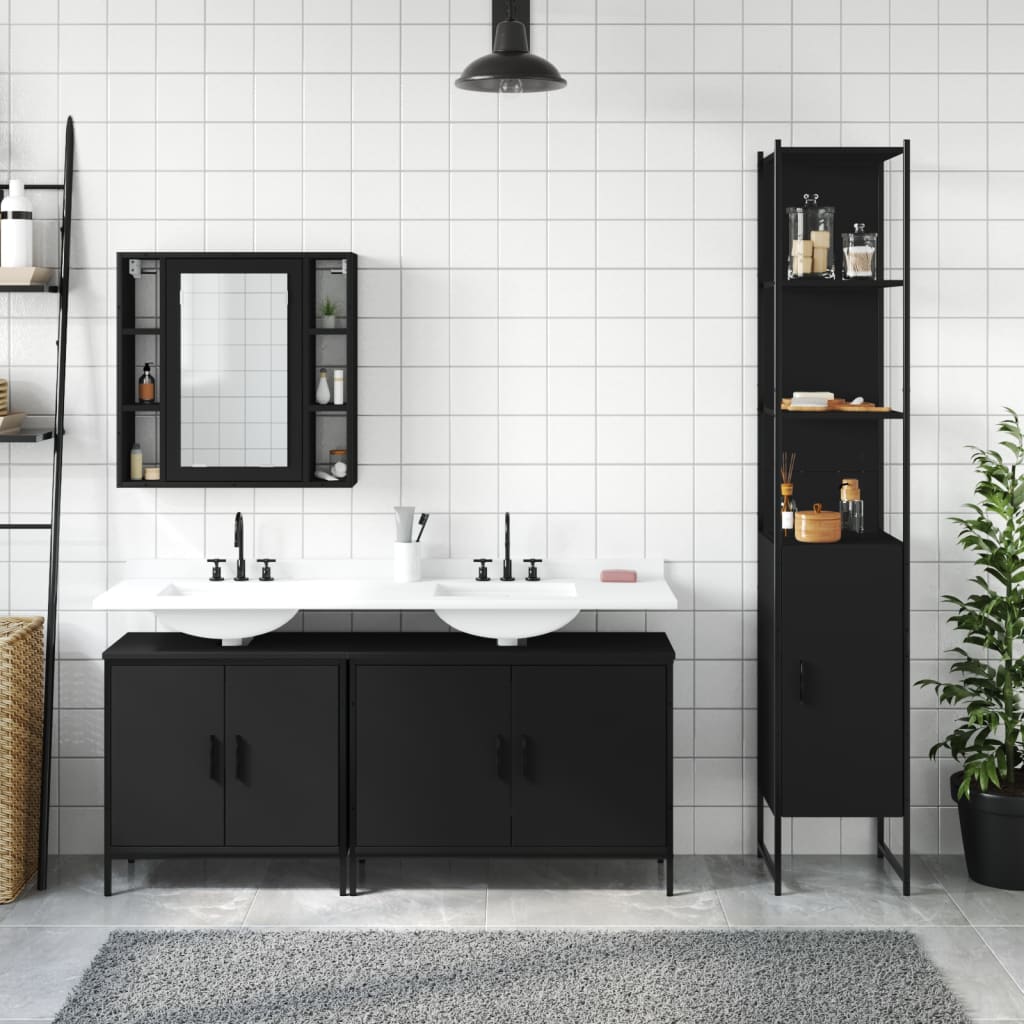 Set Mobili da Bagno 4 pz Nero in Legno Multistrato - immagine 3