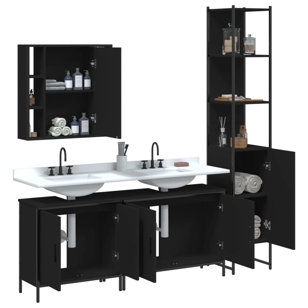 Set Mobili da Bagno 4 pz Nero in Legno Multistrato - immagine 4