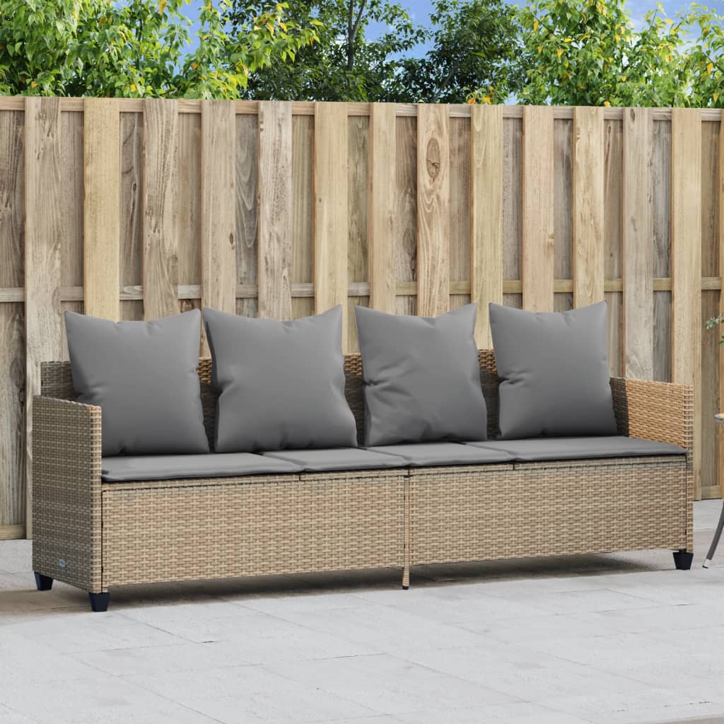 Lettino Prendisole con Cuscini Beige in Polyrattan