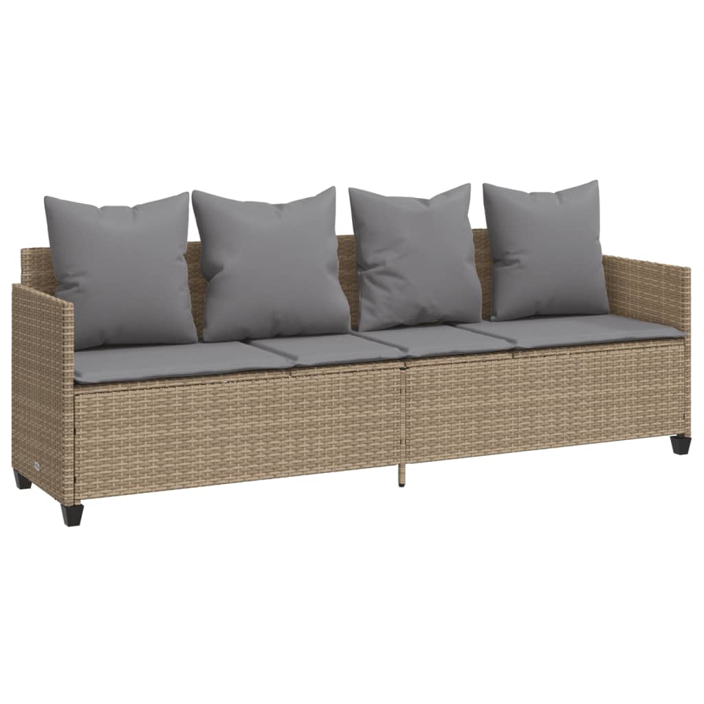 Lettino Prendisole con Cuscini Beige in Polyrattan - immagine 2