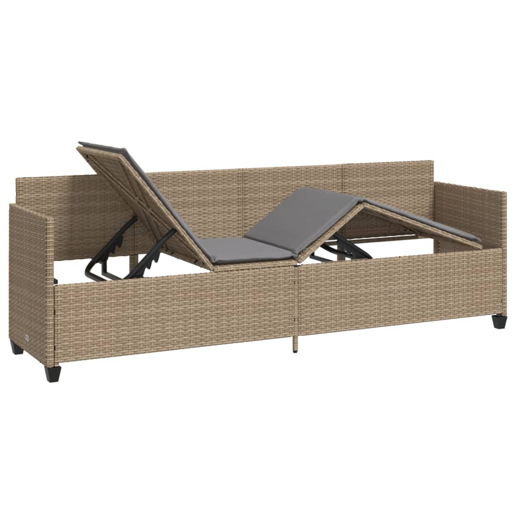 Lettino Prendisole con Cuscini Beige in Polyrattan - immagine 4