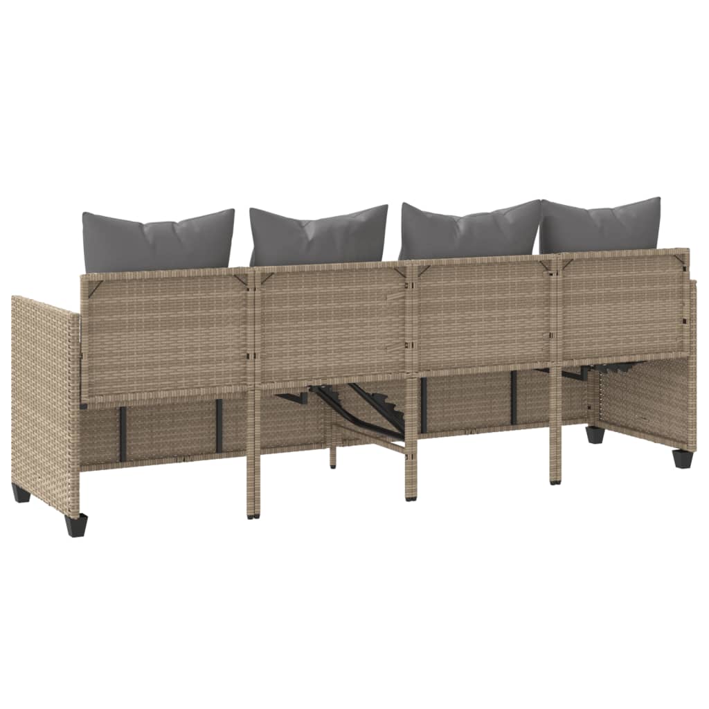 Lettino Prendisole con Cuscini Beige in Polyrattan - immagine 7