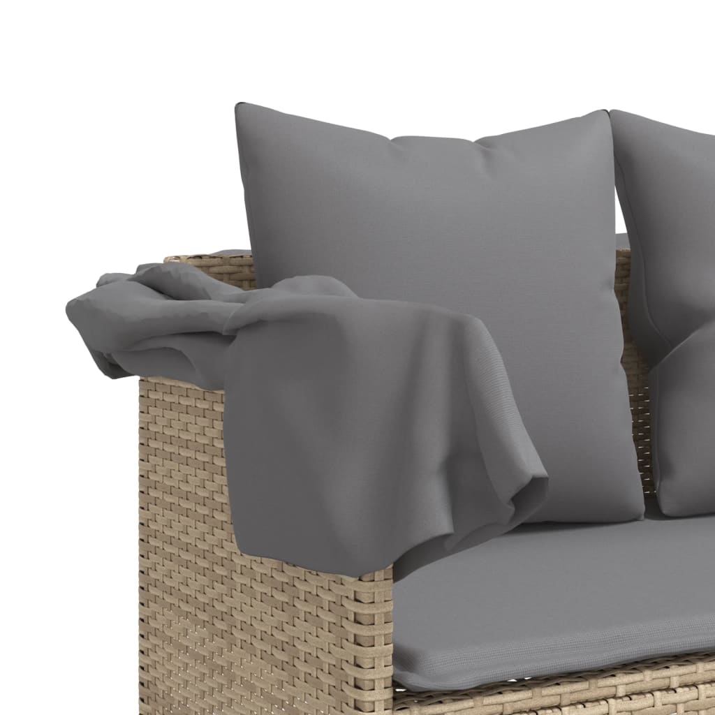 Lettino Prendisole con Cuscini Beige in Polyrattan - immagine 8