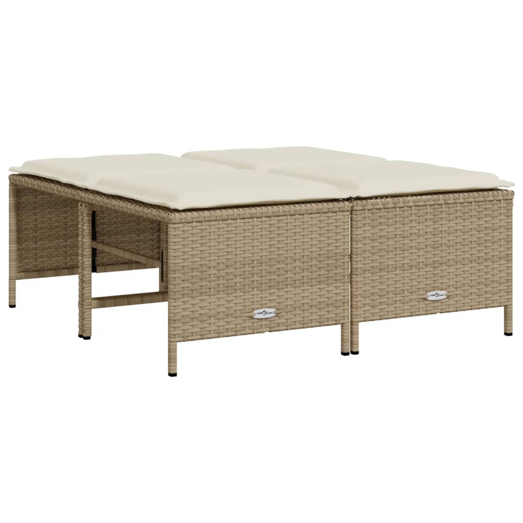 Sgabelli da Giardino con Cuscini 4 pz Beige in Polyrattan - immagine 2