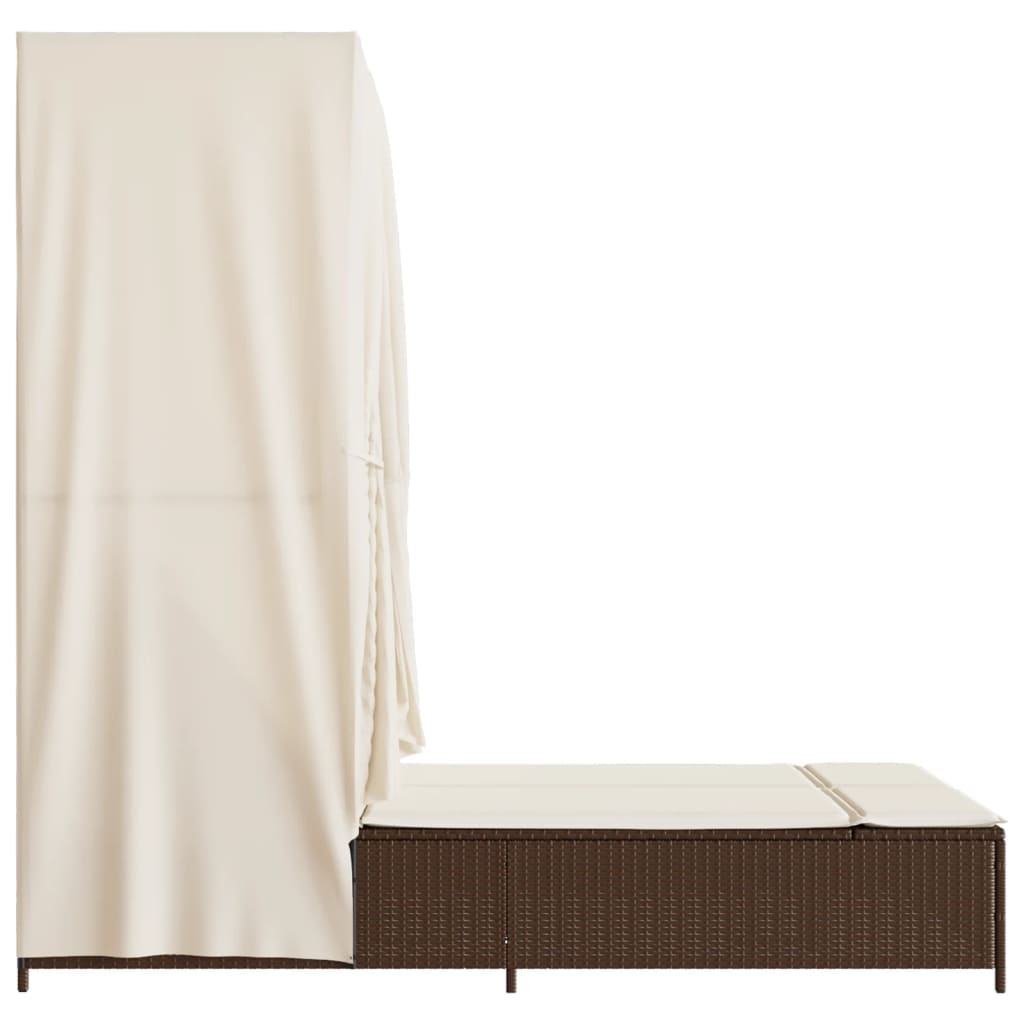 Lettino Prendisole con Tetto e Tende Marrone in Polyrattan - immagine 5
