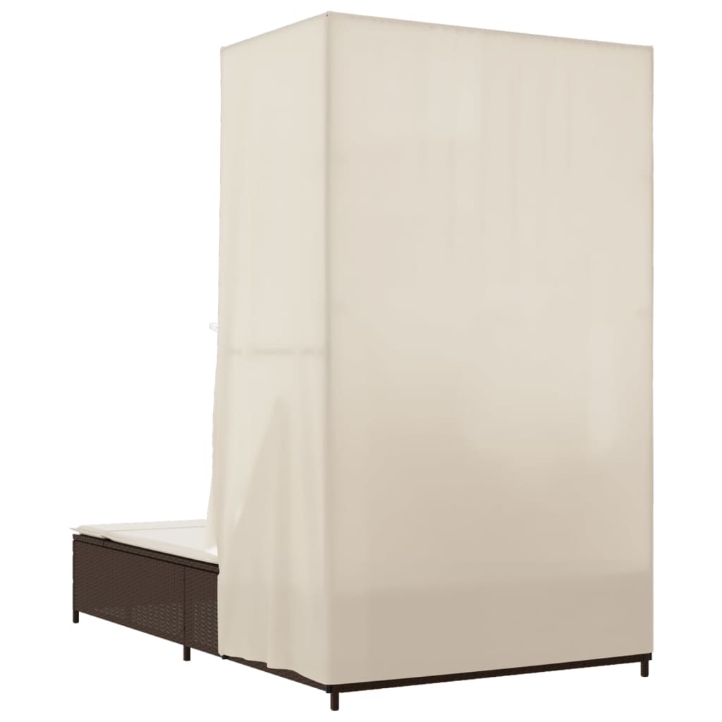 Lettino Prendisole con Tetto e Tende Marrone in Polyrattan - immagine 6