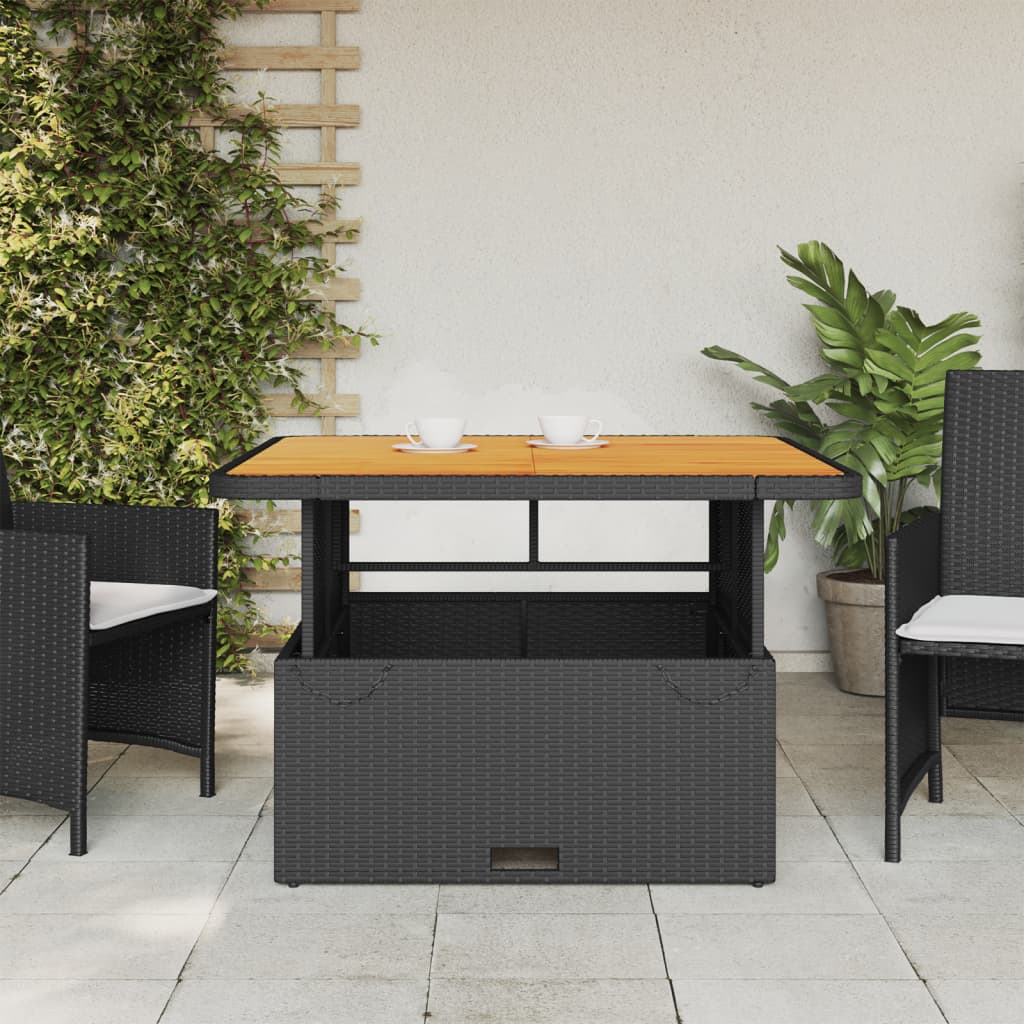 Tavolo da Giardino Nero 110x110x71 in Polyrattan e Legno Acacia - immagine 3