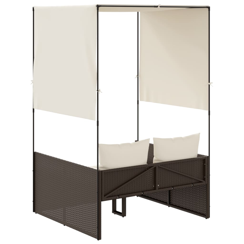 Lettino Prendisole con Tetto e Tende Marrone in Polyrattan - immagine 4