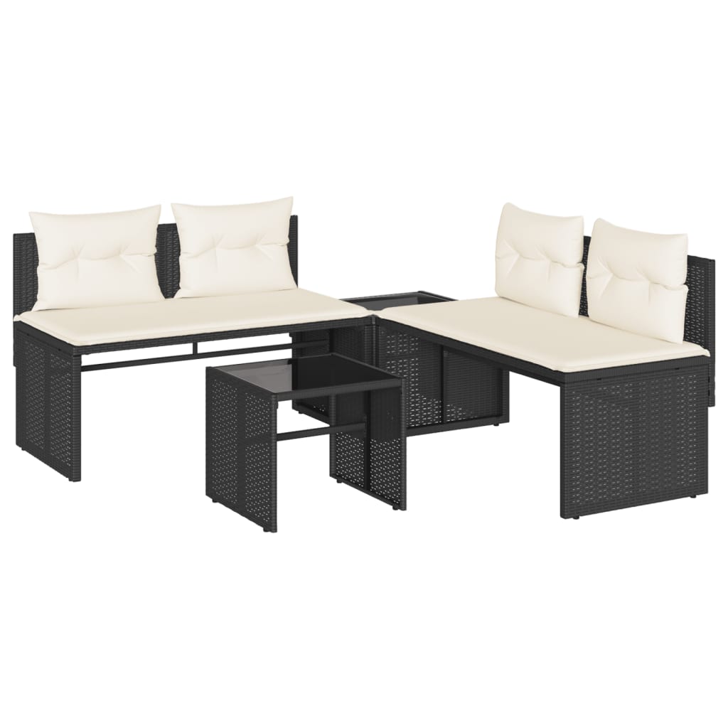 Set Divani da Giardino 4 pz con Cuscini Nero in Polyrattan - immagine 2