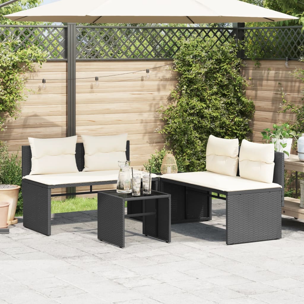 Set Divani da Giardino 4 pz con Cuscini Nero in Polyrattan - immagine 3