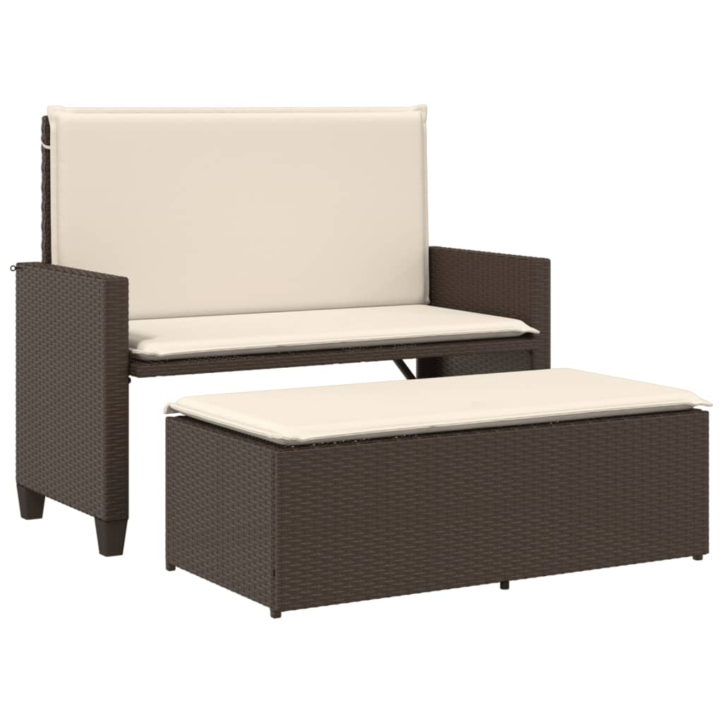 Panca da Giardino con Cuscini e Poggiapiedi Beige in Polyrattan - immagine 2
