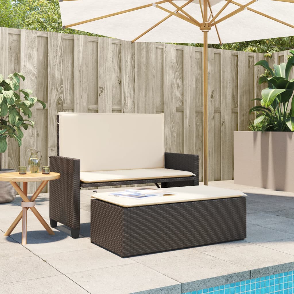 Panca da Giardino con Cuscini e Poggiapiedi Beige in Polyrattan - immagine 3