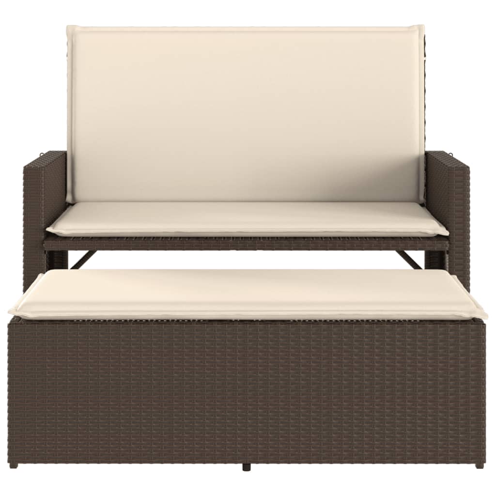 Panca da Giardino con Cuscini e Poggiapiedi Beige in Polyrattan - immagine 4
