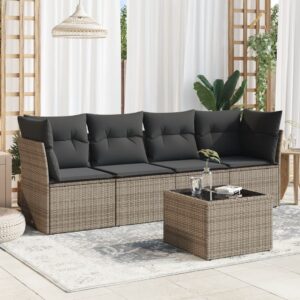 Set Divano da Giardino 5 pz con Cuscini Grigio in Polyrattan