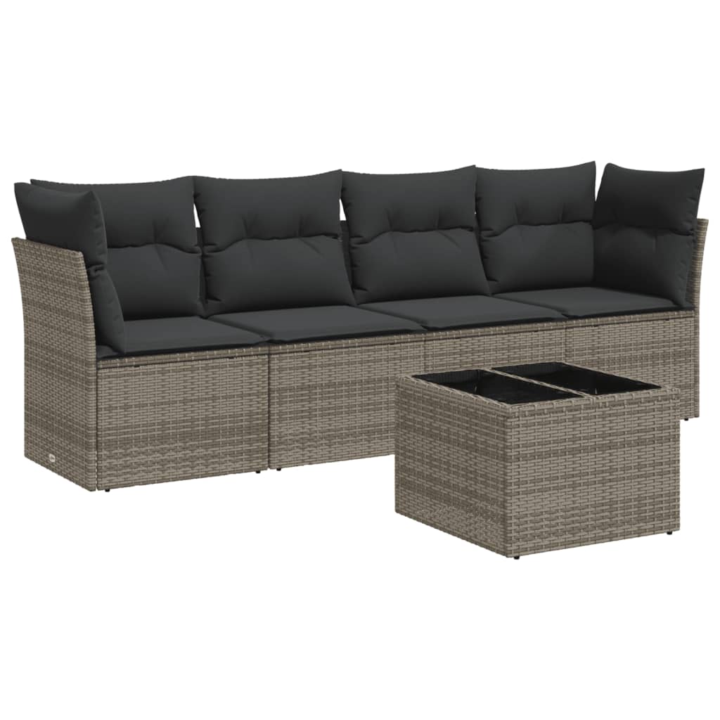 Set Divano da Giardino 5 pz con Cuscini Grigio in Polyrattan - immagine 2