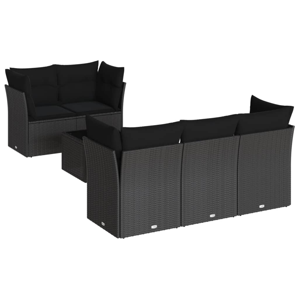 Set Divano da Giardino 6 pz con Cuscini Nero in Polyrattan - immagine 2
