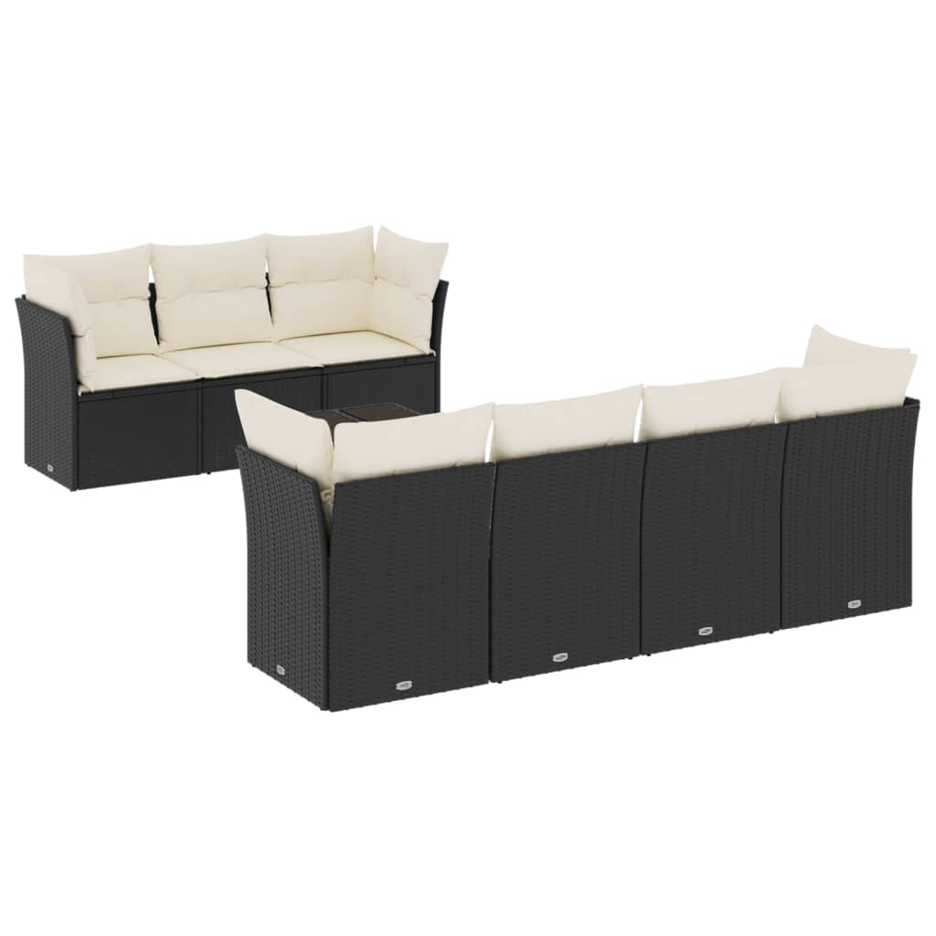Set Divani da Giardino con Cuscini 8 pz Nero in Polyrattan - immagine 2