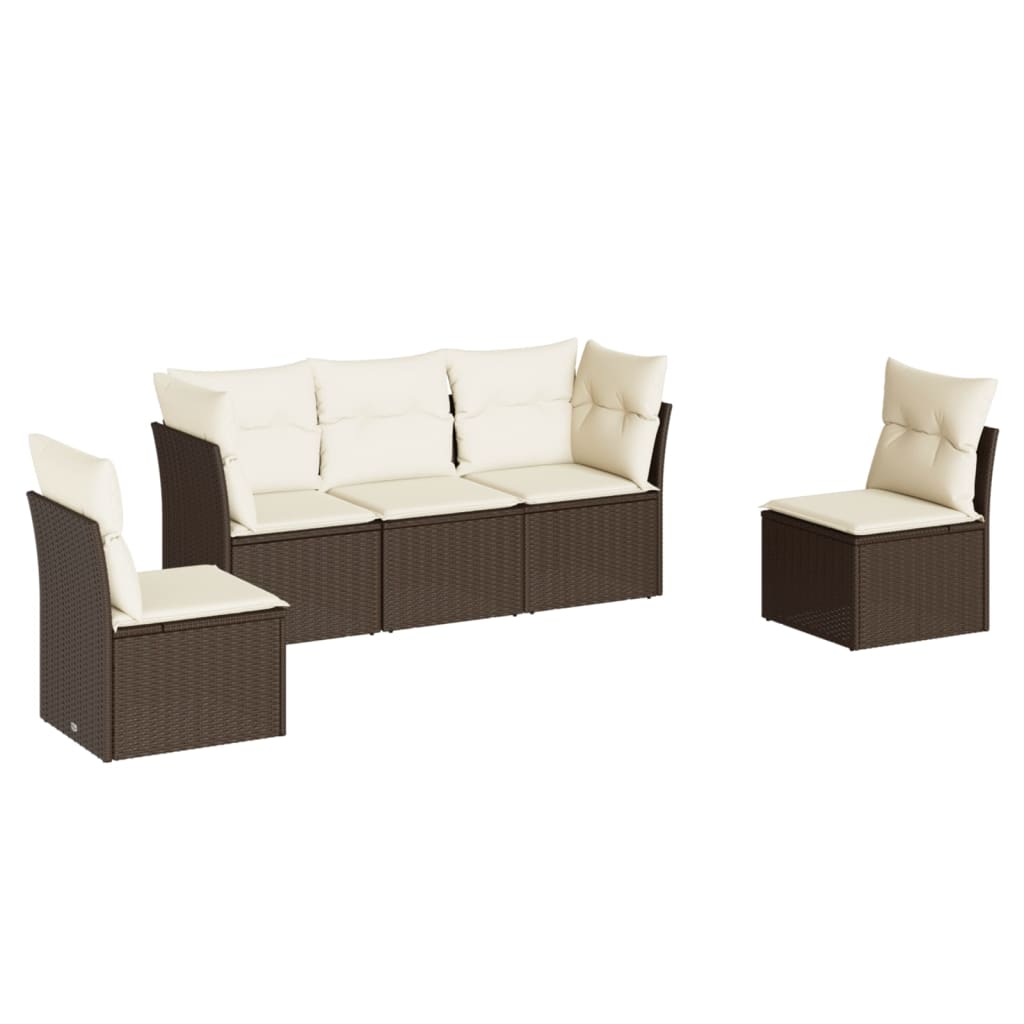 Set Divano da Giardino 5 pz con Cuscini Marrone in Polyrattan - immagine 2