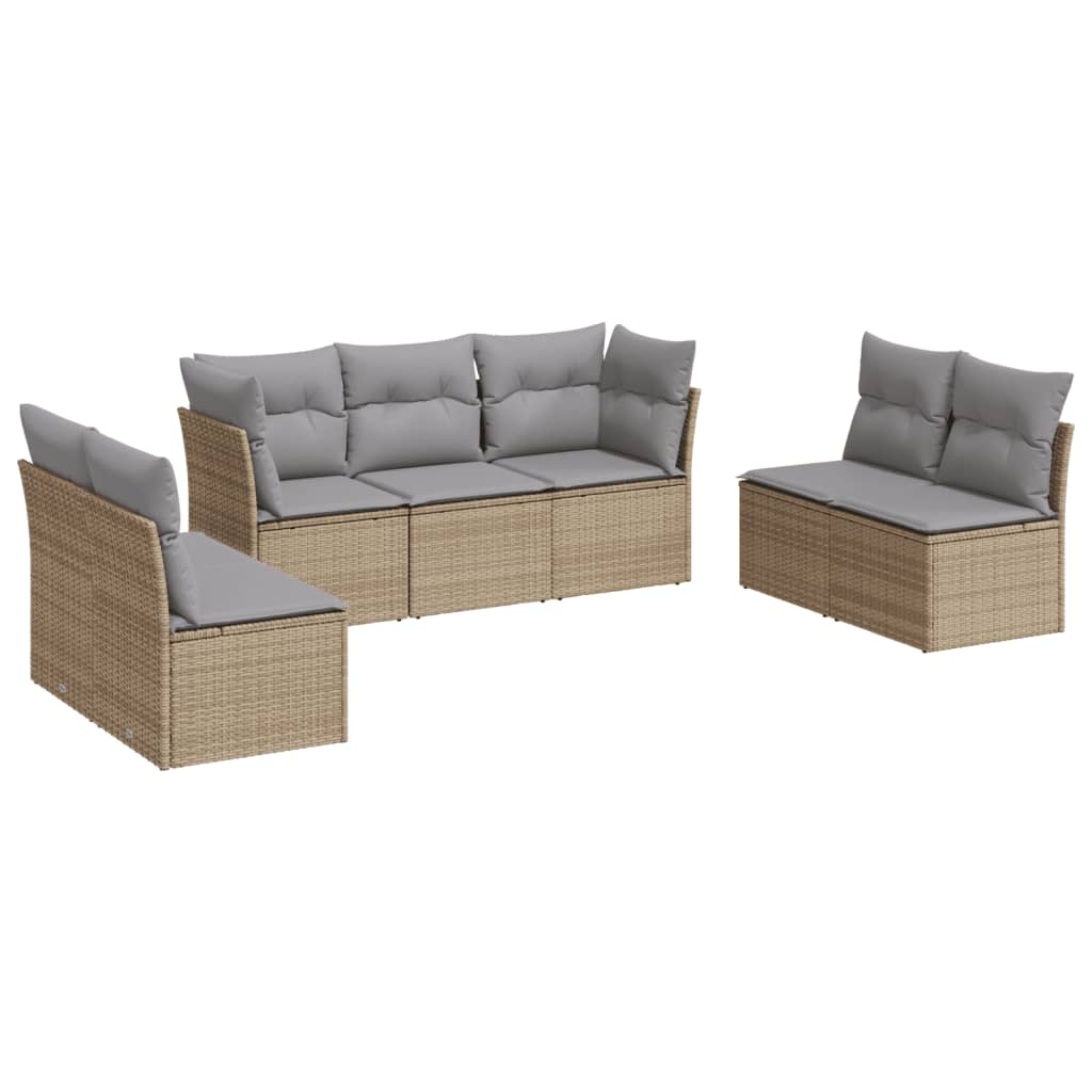 Set Divani da Giardino 7 pz con Cuscini Beige in Polyrattan - immagine 2