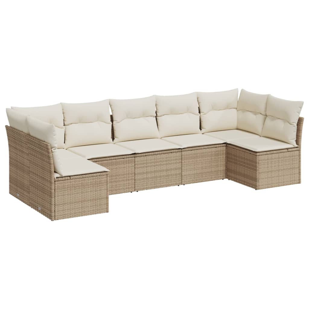Set Divani da Giardino 7 pz con Cuscini Beige in Polyrattan - immagine 2