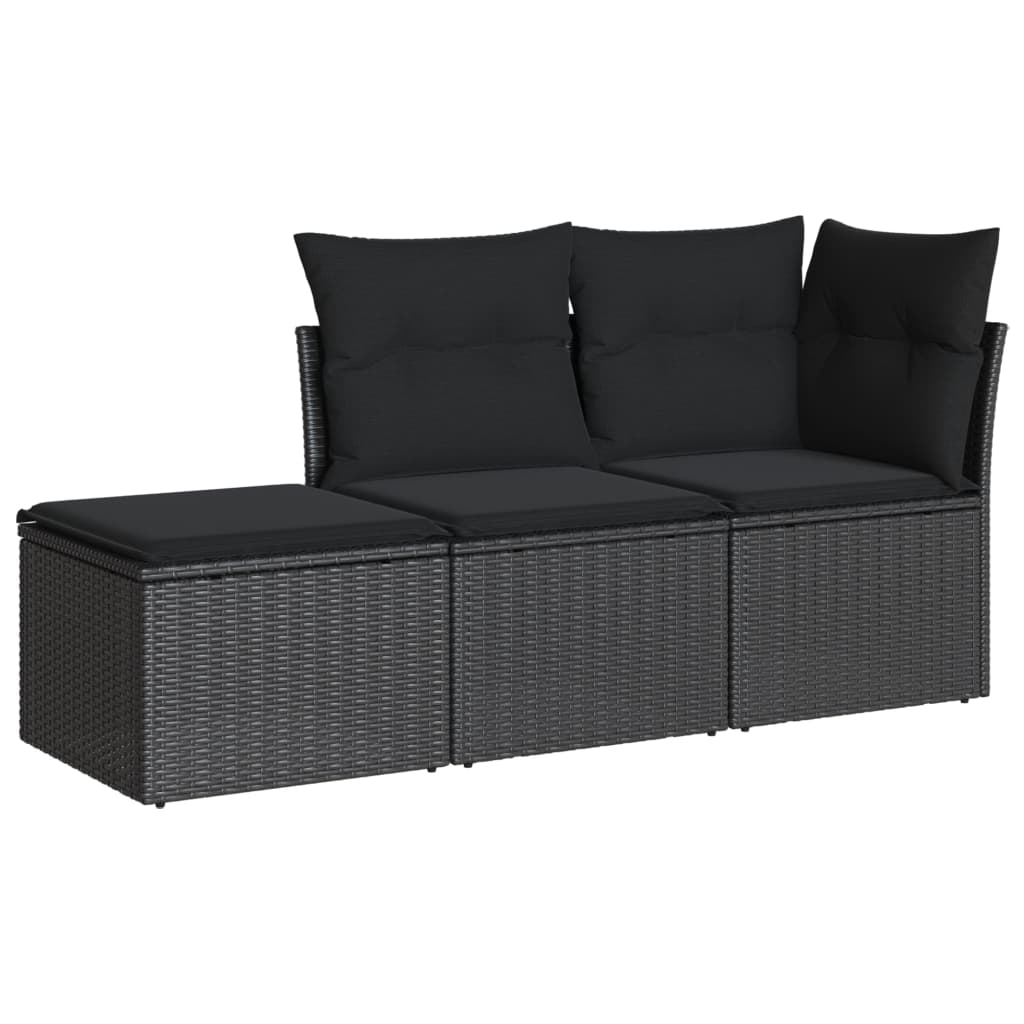 Set Divani da Giardino 3 pz con Cuscini in Polyrattan Nero - immagine 2