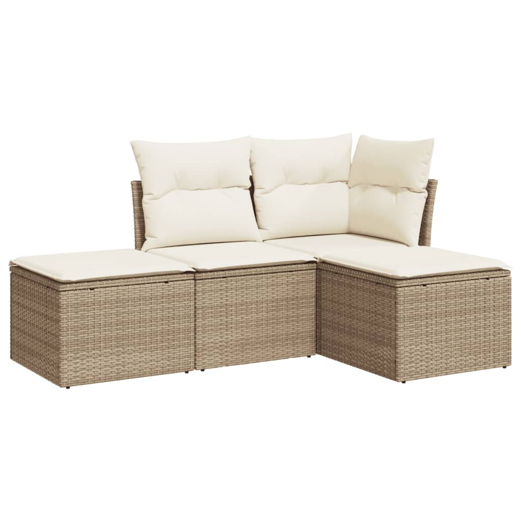 Set Divano da Giardino 4 pz con Cuscini Beige in Polyrattan - immagine 2