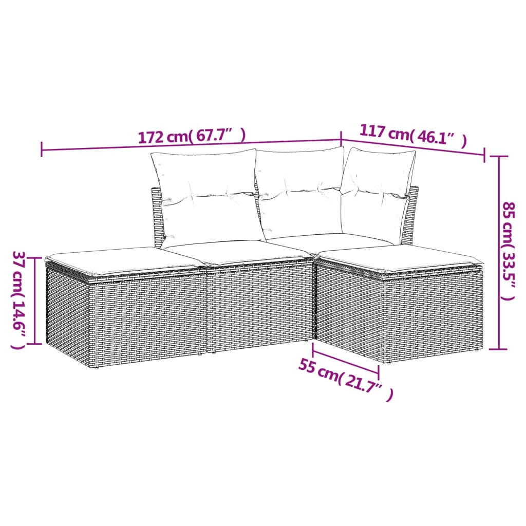Set Divano da Giardino 4 pz con Cuscini Beige in Polyrattan - immagine 3