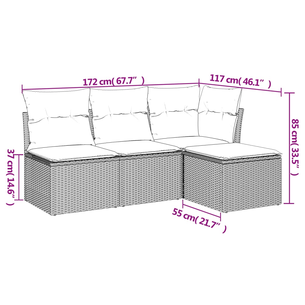 Set Divano da Giardino 4pz con Cuscini Grigio Chiaro Polyrattan - immagine 3